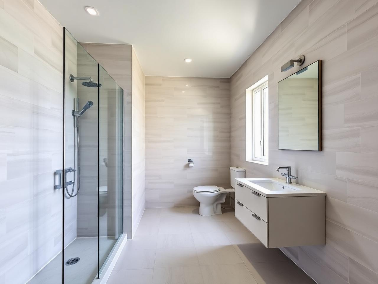 El mismo baño reformado con ducha y revestimiento claro