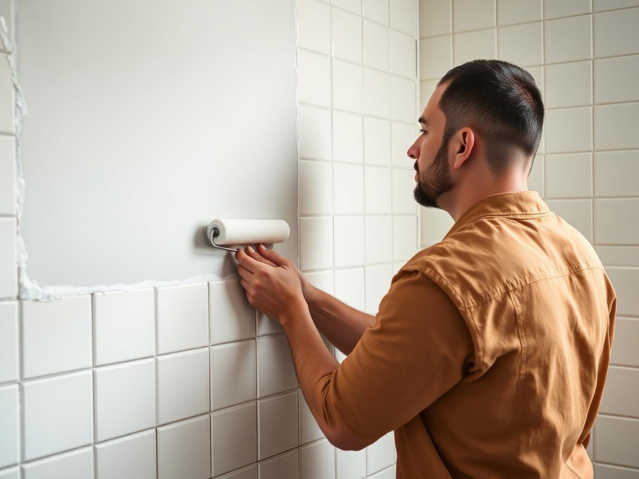 Aplicación de esmalte específico sobre azulejos de un baño