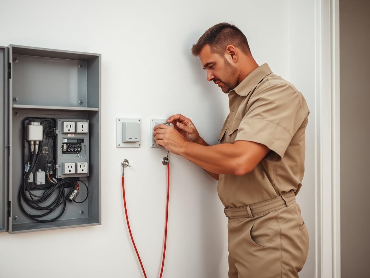 Electricista instalando mecanismos en una vivienda reformada