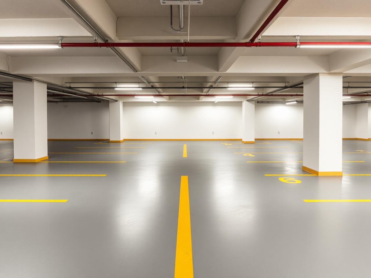 Parking comunitario recién pintado con plazas señalizadas